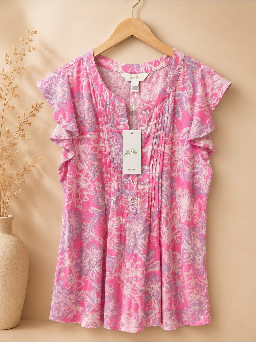 Lilly Pulitzer Pink Floral Ruffle Sleeve Women’s Top ✨